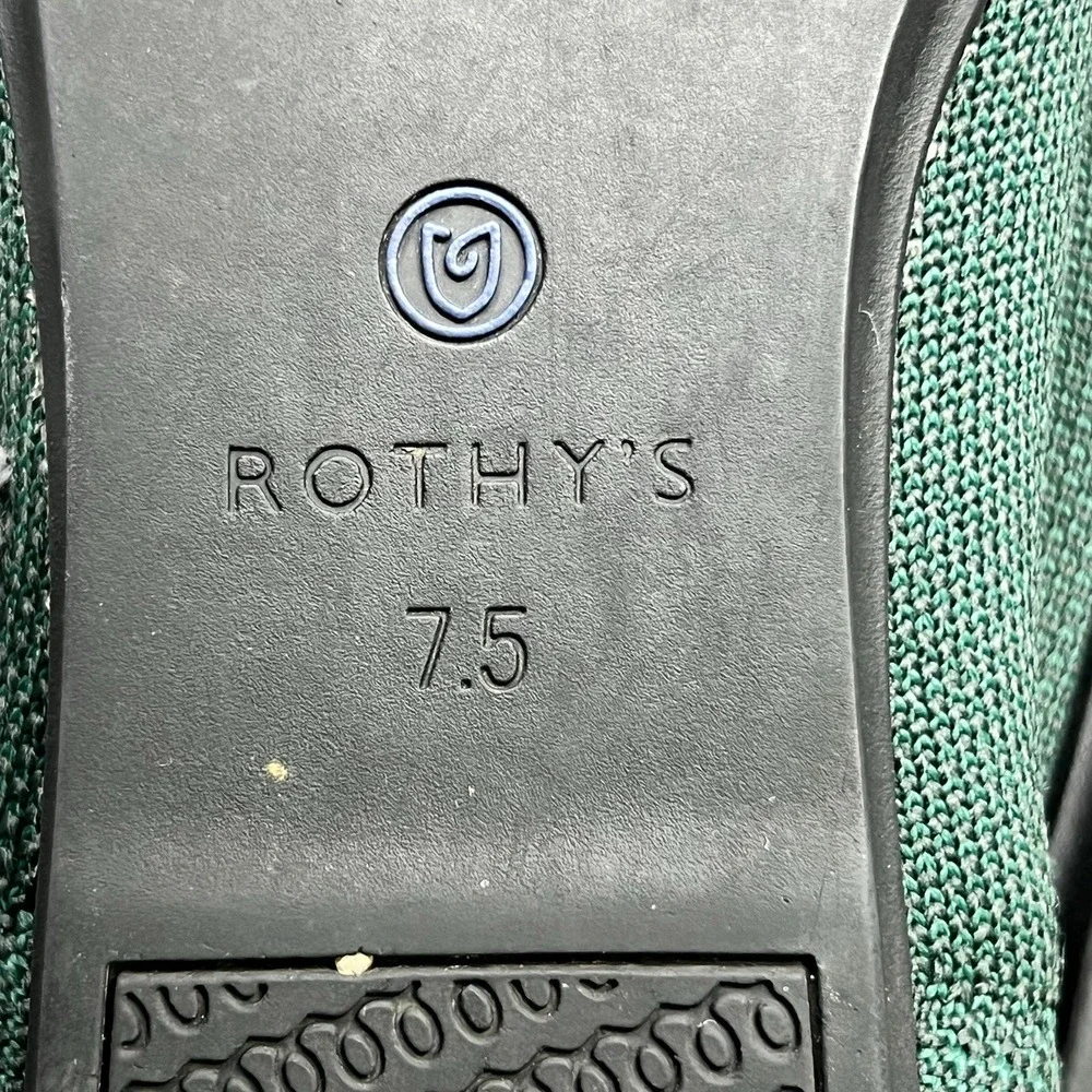 Rothys The Flat Round Toe Knit Ballet Flats Womens 7.5 Green Washable Slip On